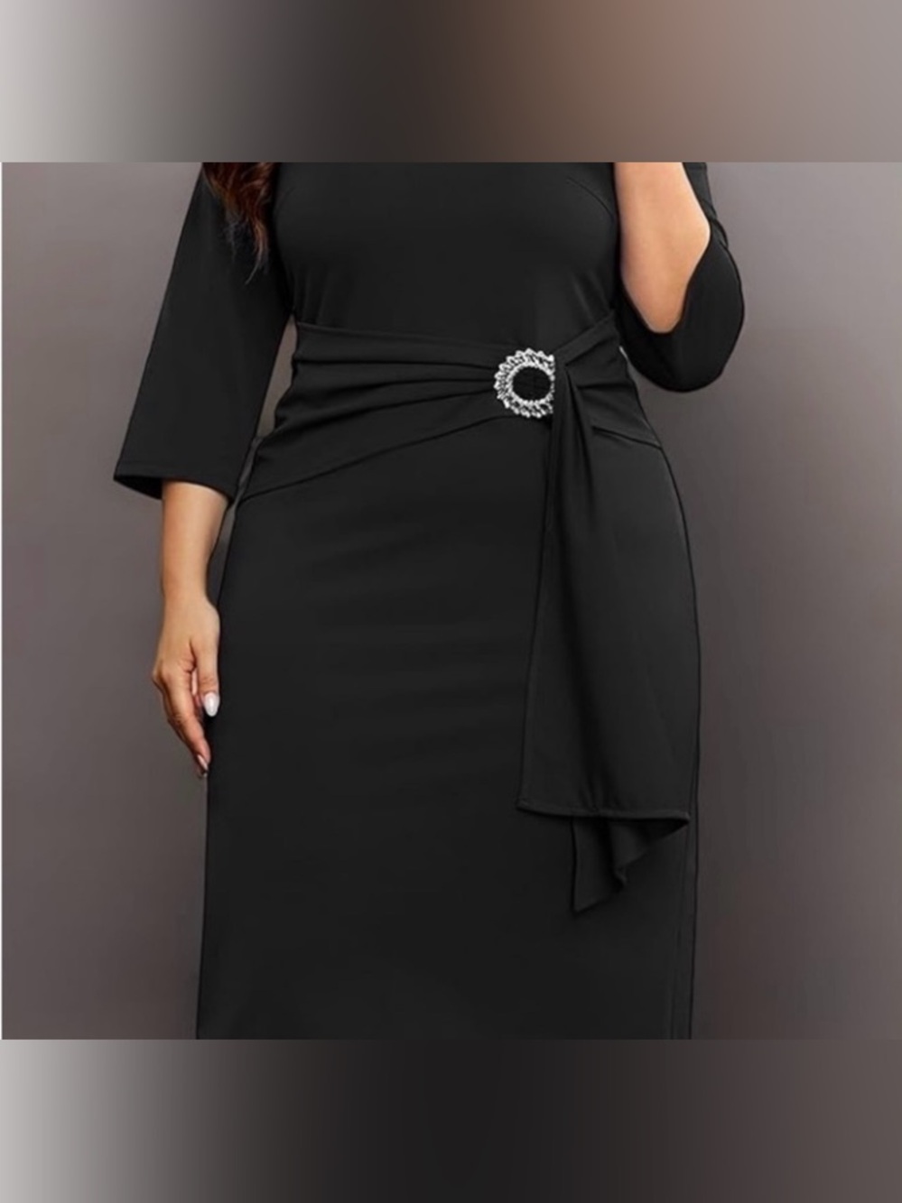 Women's Black Sheath Dress with Decorative Waist Accent